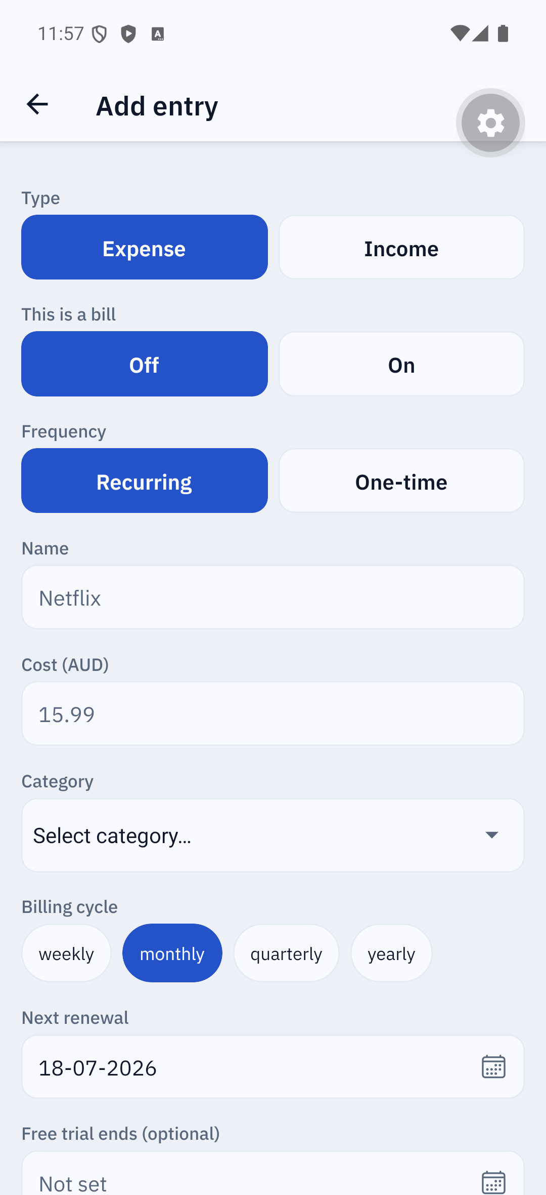 Add-entry form